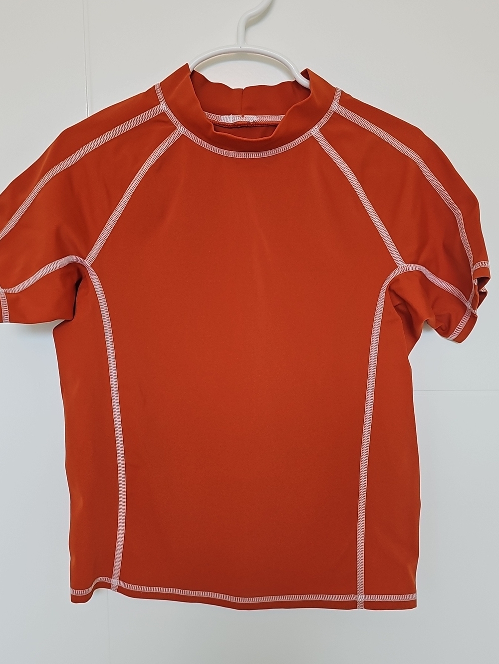 Lands' End Burnt Orange Short Sleeve Swim Rashguard Top Boys Sz M 5-6
